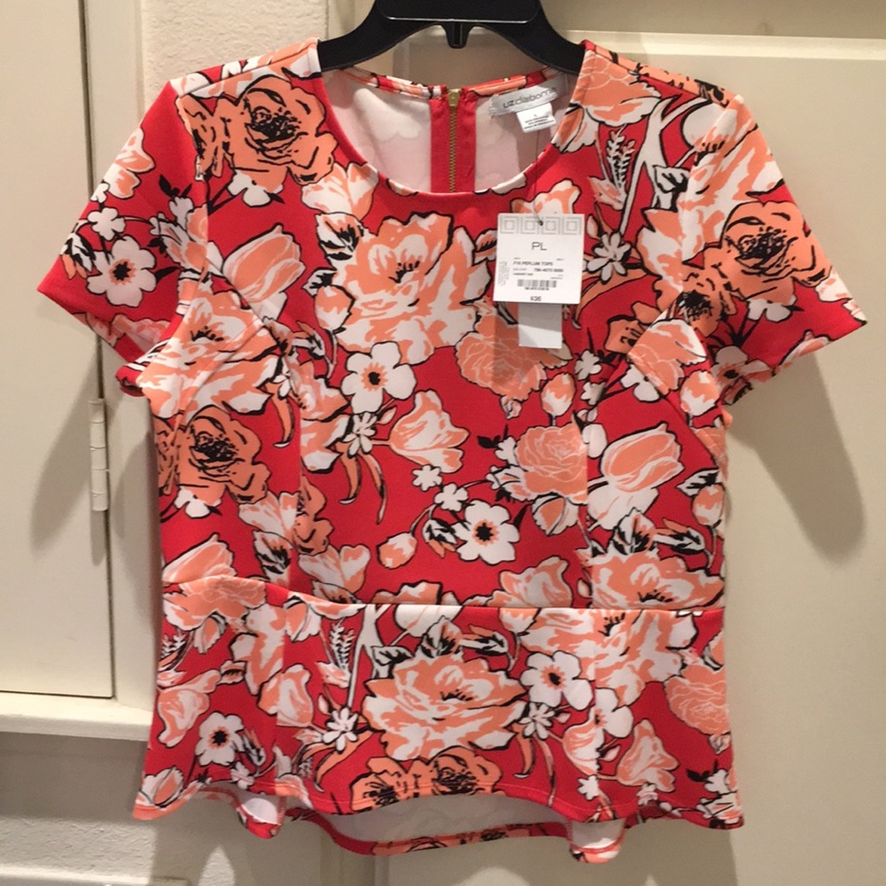 NWT-SALE-Liz Claiborne polyester /spandex peplum top